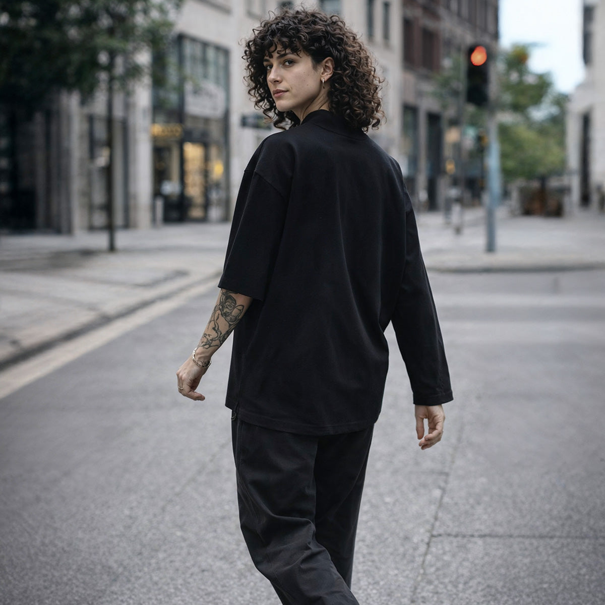Patent, One long one short sleeve Tee - Black