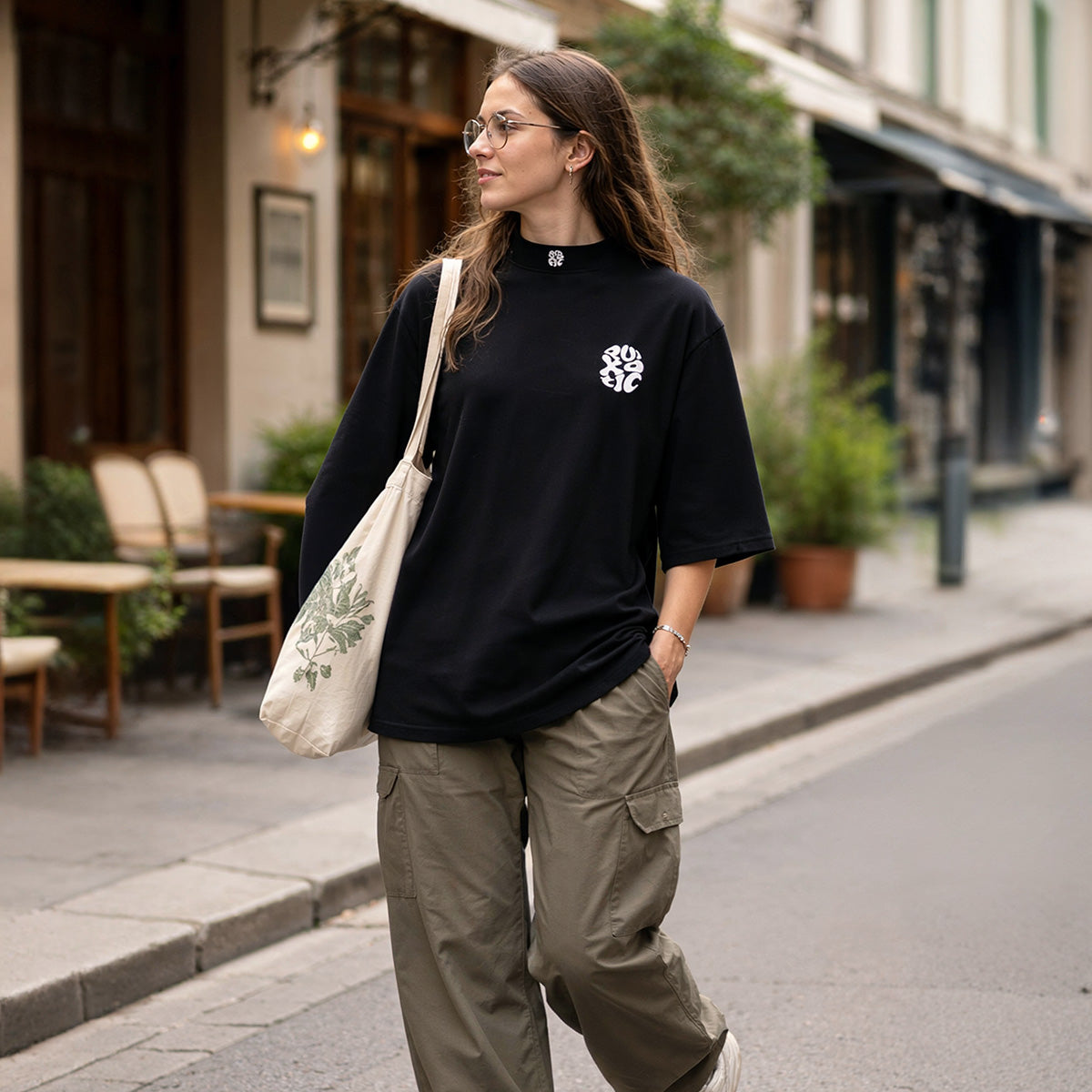 Patent, One long one short sleeve Tee - Black