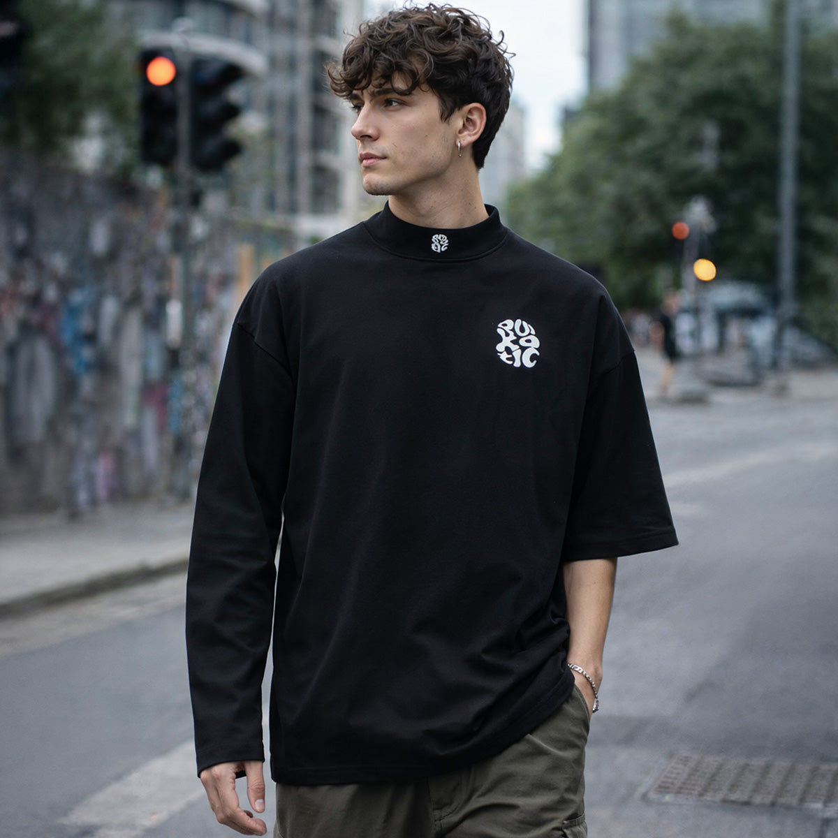 Patent, One long one short sleeve Tee - Black