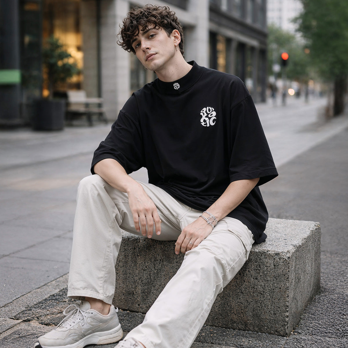 Patent, One long one short sleeve Tee - Black