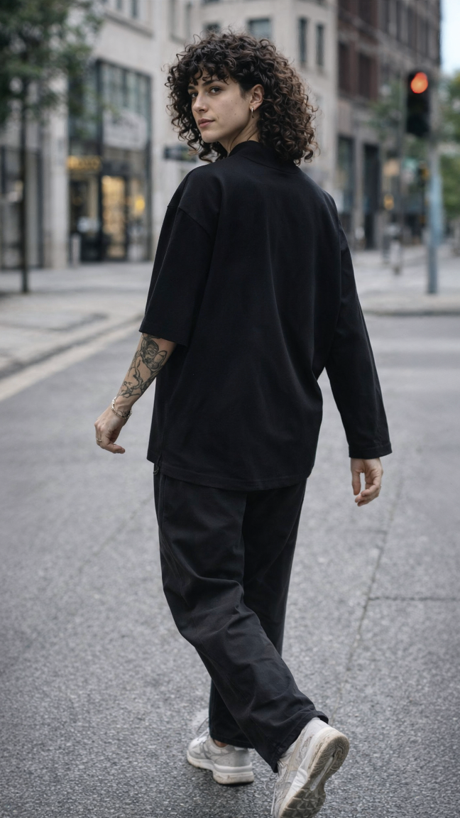 Patented Asymmetrical Sleeve Black Tee
